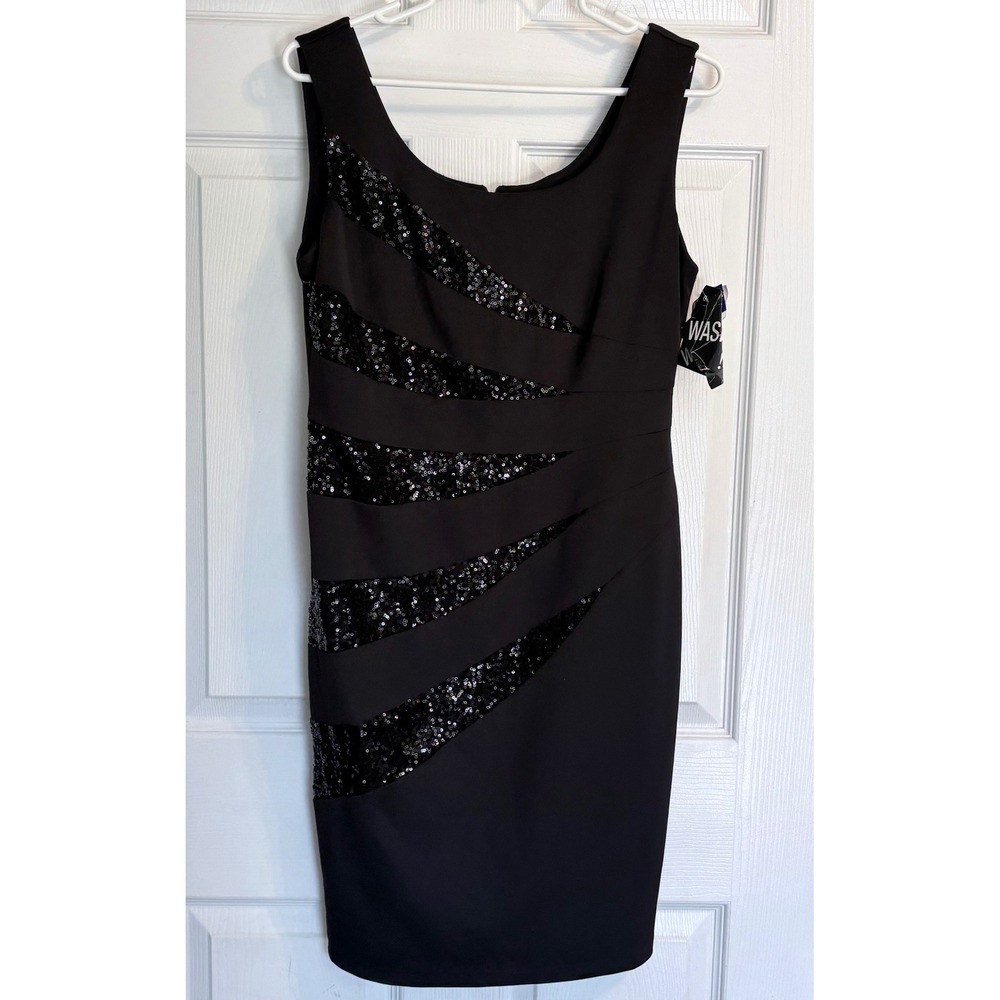 R&M Richards Sheath Dress 10P Black Sequin Panel Sleeveless SCU-6072P